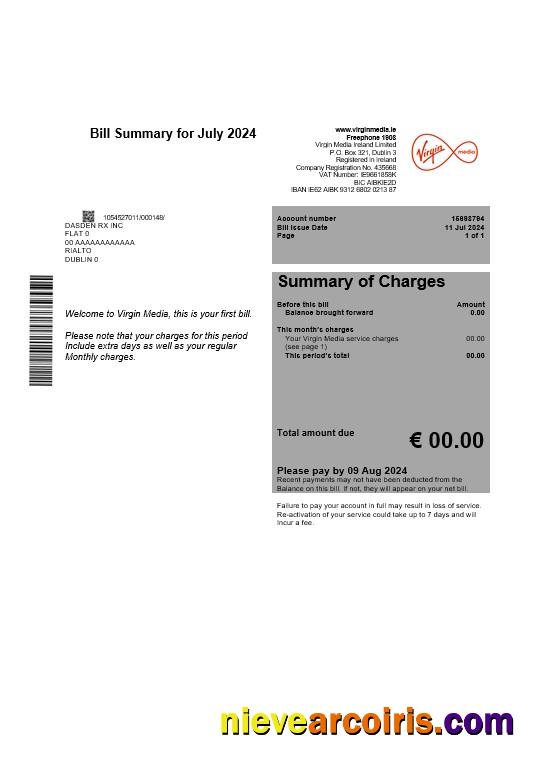 Ireland Virgin Media business utility bill, version 1
